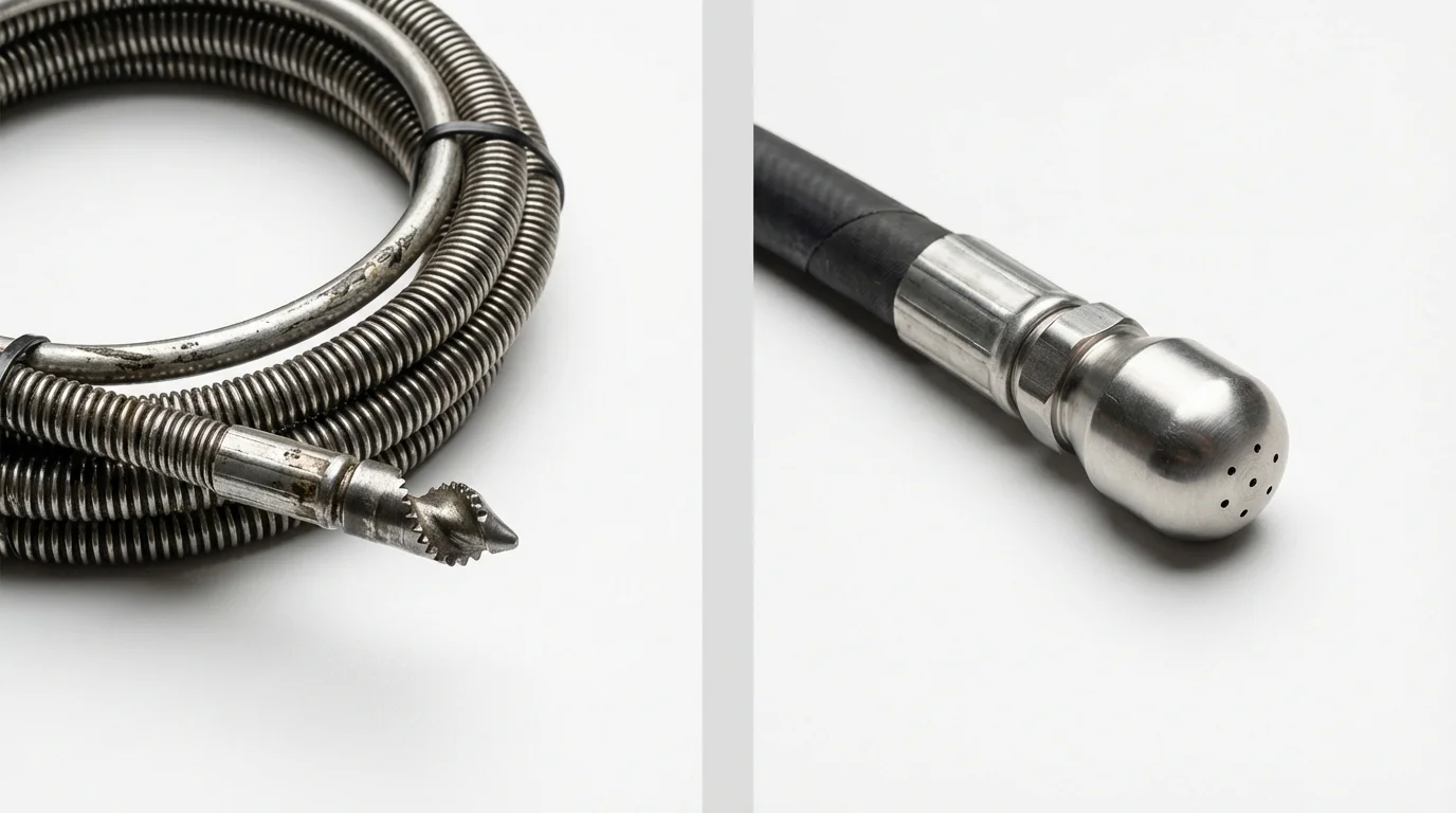 Drain snake cable and hydro jetting nozzle used for drain cleaning in Red Hill, PA