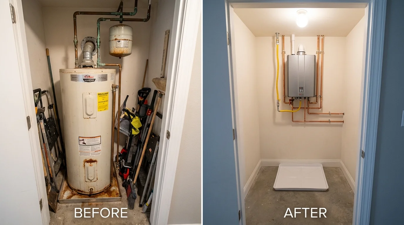 Tank water heater versus wall-mounted tankless unit comparison for Red Hill, PA homeowners