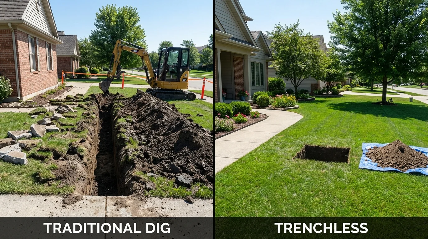 Trenchless sewer repair with minimal yard damage versus traditional excavation in Red Hill, PA